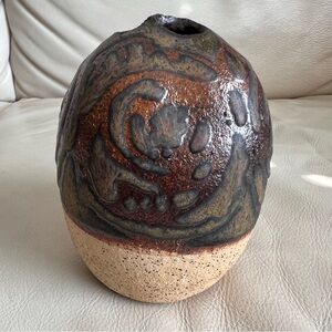 Artistic Ceramic Vase with Earthy Tones Signed Small BEAUTIFUL!
